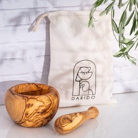 Darido Mortar with Pestle Made of Natural Olive Wood, 14 x 8 cm, Garlic Mill, Spices Mortar and Herb Mill, Handmade, 14 x 8 cm, Mortar with Pestle, Wood, Nut Chopper, Kitchen Utensils