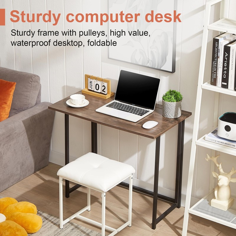 VECELO Folding Desk 31.5 Inch Writing Desk Home Office Sturdy