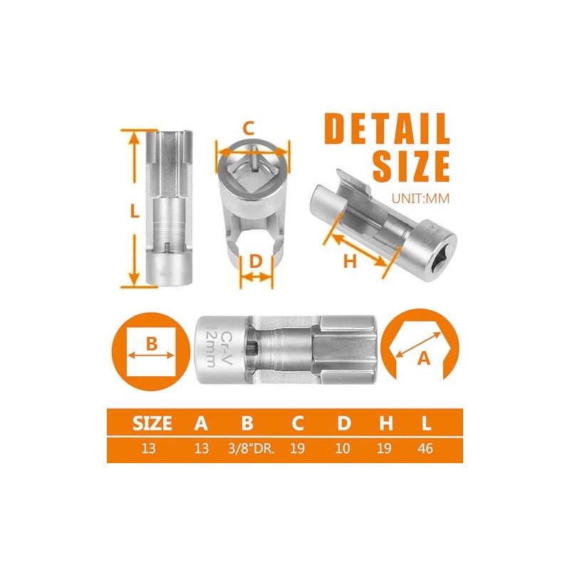 13MM (3/8"DR) Diesel Injector Fuel Line Socket Set Difficult Access