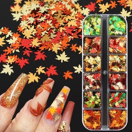 Fall Nail Art Glitter Maple Leave Nail Sequin Glitter Autumn Nail Supplies Holographic Yellow Green Red Maple Leaf Design Thanksgiving Nail Art Supplies for Women Girls DIY Manicure