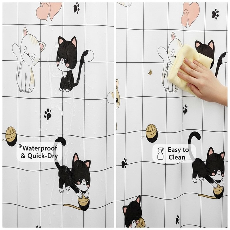 huipinghu Shower Curtain, Cats, 180 x 180 cm (71 x