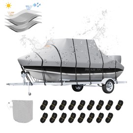 VEVOR T Top Boat Cover 24-26 ft Waterproof Trailerable T-Top Boat Cover, 600D Marine Grade PU Oxford, with Windproof Buckle Straps, for Center Console Boat with T Top Roof, Fits 24'-26'L x 106"W, Grey