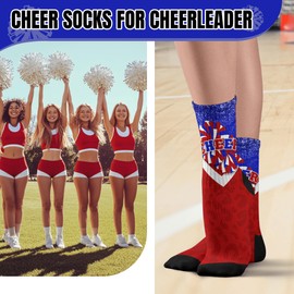 HJKLONE Cheer Socks for Cheerleader 1Pair Cheerleading Socks for Women Girls Cheer Accessories Gifts (Blue&Red)