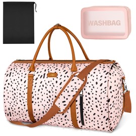 Convertible Garment Duffle Bags for Travel - Carry On Garment Bags With Toiletry Bag, Large Weekender Bags for Women Men 2 in 1 Hanging Suitcase Suit Travel Duffel Bags (3pcs Set, Pink Leopard)