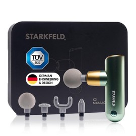 STARKFELD® STARKGUN® DELUXE – Leistungsstarke Massagepistole für Tiefengewebe | Leise & Effizient | 4 Aufsätze | Tragbar mit Aufbewahrungsbox | Schnelle Muskelregeneration & Schmerzlinderung (Grün)