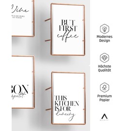 BLCKART Poster Set Kitchen - 4 Modern Wall Pictures with Sayings - Premium Poster for Dining Room - Pictures for Wall Decoration - Size A4