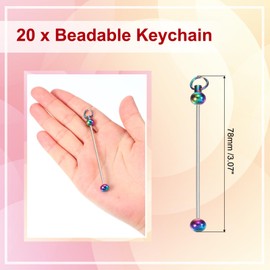 PATIKIL 20 Stück Perlen-Schlüsselanhänger-Stangen, Metall-Perlen, Schlüsselanhänger-Rohlinge, Großpackung für Anhänger, DIY, Kunst, Handwerk, Farbverlaufsbeschichtung, 14.8x3cm