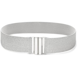 MESU Women Wide Strechy Waist Belt Elastic Waistband for Dresses Silvery Band Silver Buckle 95CM