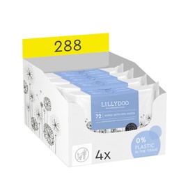 Hypoallergenic & strong Baby Wipes with 99% Water, Unscented & Plastic-Free, 4 resealable Packs (288 Wipes Total)