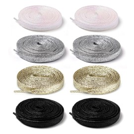 NINVVS 4 Pcs Shiny Flat Laces, Tear-Resistant Woven Laces, Polyester Replacement Laces, Suitable for Board Shoes, Canvas Shoes, Sports Shoes, Boots, Trouser Rope(130Cm)