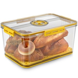 Airtight Bread Box - Clear Plastic Bread Keeper, Fresh Storage for Kitchen Countertop, Large Yellow