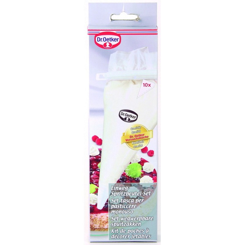 Dr. Oetker Einweg-Spritzbeutel-Set inkl. 4 Spritztüllen, Spritztüten mit Verschlussclip zum