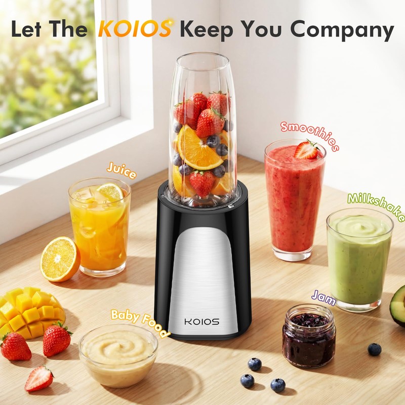 KOIOS 1000W Smoothie Blender, 15-in-1 Single Serve Set, Press-Twist Design