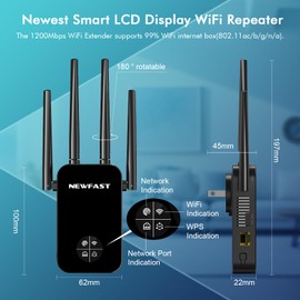 NEWFAST WiFi Booster Range Extender 1200Mbps Dual Band WiFi Extender Booster 5GHz & 2.4GHz, 4x Antennas, Access Point Hotspot with 360° Coverage, Wi-Fi Repeater, UK Plug