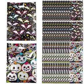 Fun Express Bulk 50 Pieces Neon Metallic Bats or Pumpkins Plastic Trick-or-Treat Bags