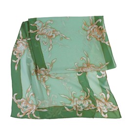 JJcollection Hand Paint Silk Scarf, 60" L x13 W, Oriental Daisy, Green