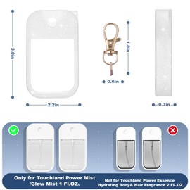 Palksky Hand Sanitizer Spray Case for Touchland,Protective Case with Keychain for Power Mist and Glow Mist 1 fl oz(Glitter Sequin White), Travel Size