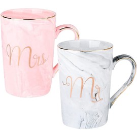 Pack of 2 Mr and Mrs Mugs, Ceramic Coffee Mugs, Marbling with Golden Patterns, Perfect for Coffee, Tea and Water, 400 ml, Gift for Wedding, Valentine's Day, Anniversary and Christmas (Style 2)