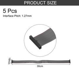 sourcing map 5 Pcs IDC Flat Ribbon Cable, 1.27mm Pitch 19mm Width 30cm Long 30 Pin FC to FC Flat Ribbon Connector Jumper Wire for PC, LED Displays