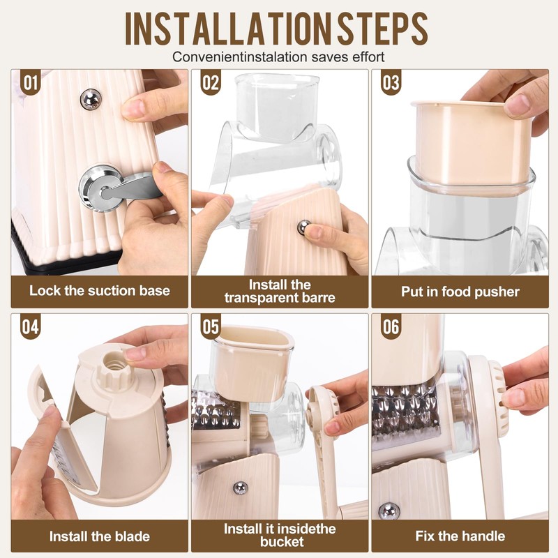 YHBRAK Rotary Cheese Grater with 5 Well-designed Blades & Strong