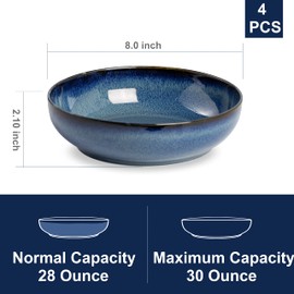 KYBSCZ 30oz Pasta bowls set - 8" serving bowls - salad bowls set of 4 - Large ceramic bowls - Dinner bowls- Microwave safe bowls