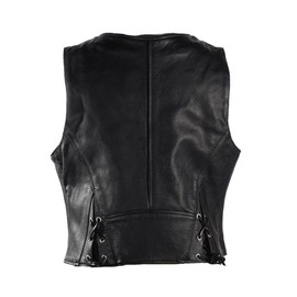Women's Motorcycle Riding Soft Leather Vest Back Laces Gun Pocket Inside Black (Regular Regular M Regular)