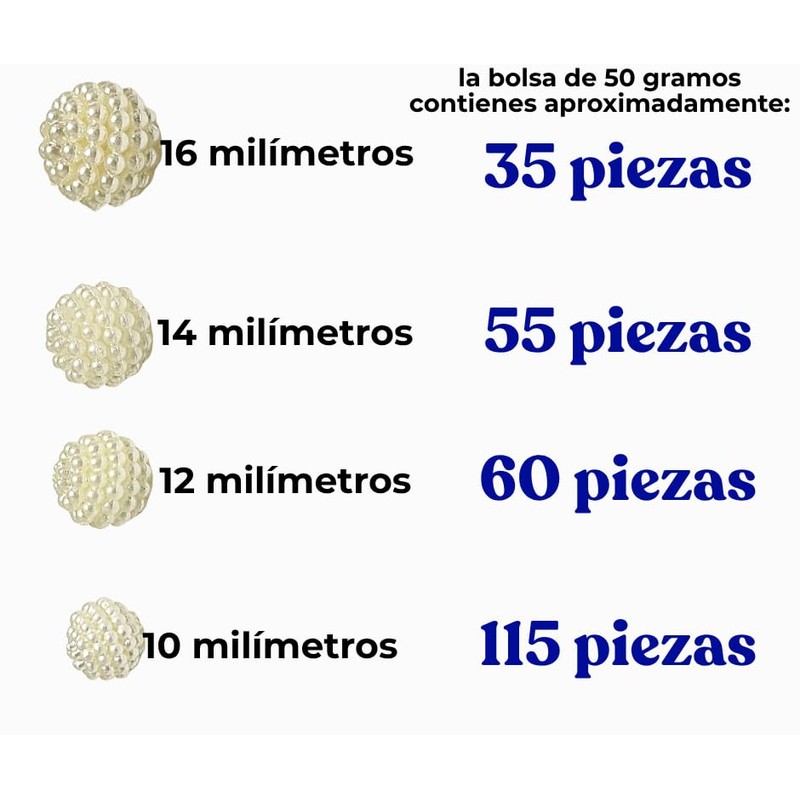 Abalorio Perla Granulada Acrílica, 50 Gramos, para Bisutería, Manualidades y