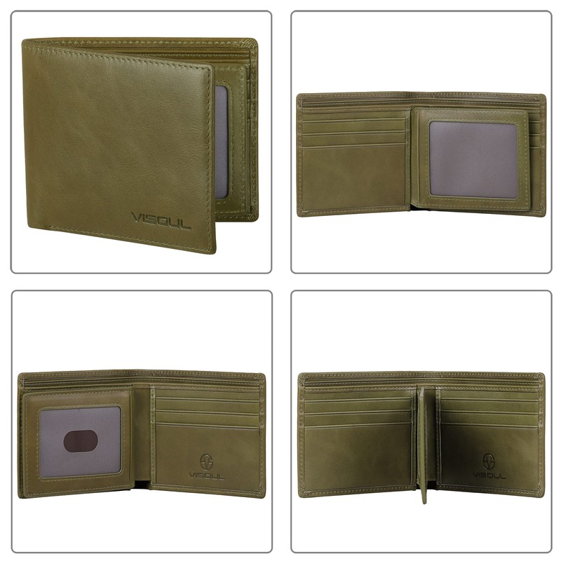VISOUL Mens Bifold Leather RFID Blocking Wallet with 2 ID