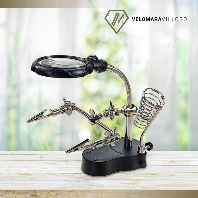 Lupa Base con Caimanes 65 mm con Led 3 a