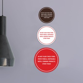 Circle Do Not Flush These Items: Paper Towels, Disposable Wipes, Feminine Products, Other Trash Sign (Ivory/Dark Brown) - Large