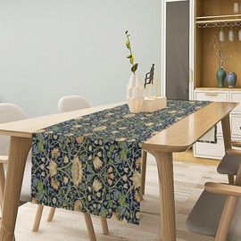 William Morris Flower Table Runner, Vintage Boho Style Tree Plant Pattern Dinner Runner for Home Kitchen Dining Table Decoration 13"x60"