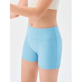 Haloumoning - Pantalones cortos deportivos para niñas, cintura alta, yoga, danza, motociclista, cómodos pantalones cortos de gimnasia, 5-14 años, Azul-cielo, 4-5T
