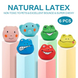 Squeaky Dog Toys Durable Soft Latex Rubber Teething Chewing Interactive Fetch Play Squeak Puppy Toys with Funny Animal Face for Puppy Small Medium Dog 6pcs