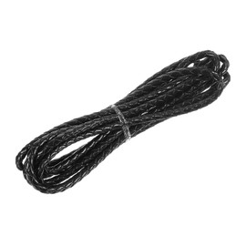 sourcing map Braided Leather Cord, Round Leather Bolo Tie String Rope for Crafts, Jewelry Making, Necklace, Bracelets, 4mm x 2m, Black