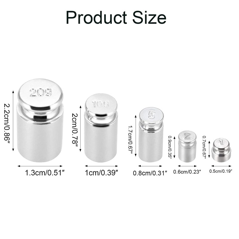 Calibration Weight Set, 5-Piece Calibration Gram Set, Measuring Weights, Set