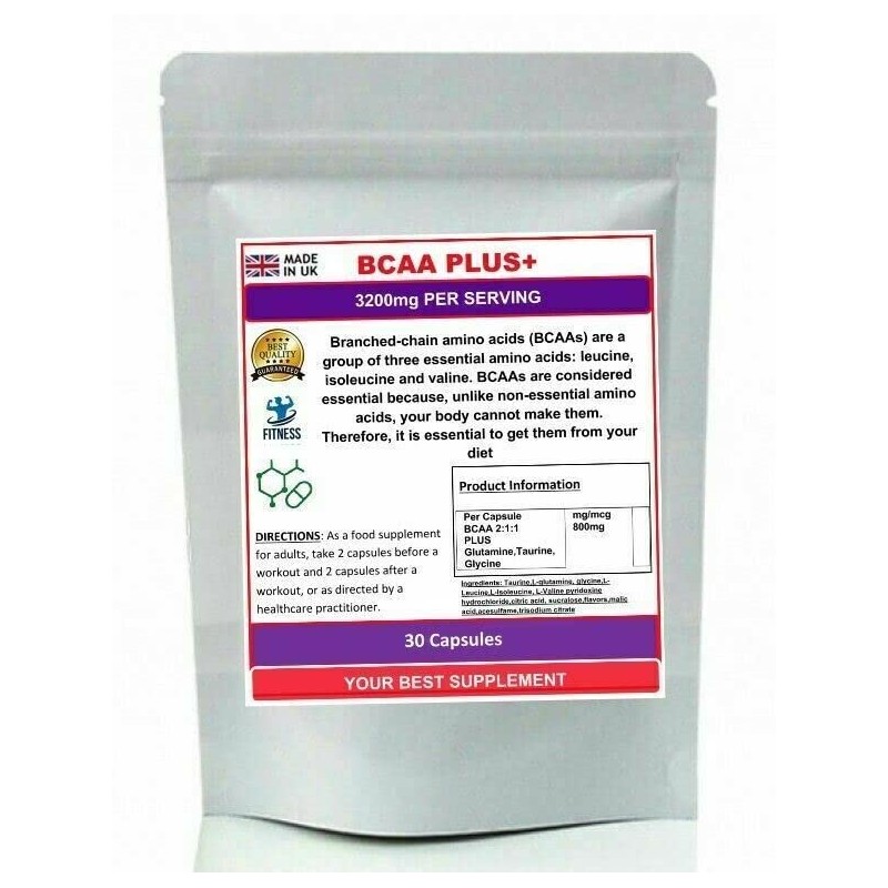 BCAA Branched Chain Amino Acid Plus+ GLUTAMINE,Taurine,GLYCINE SuperStr Capsules 120