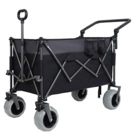 HAUSPROFI Folding Wagon Cart, 300L Large Push-Pull Cart with Rotating Handle & 9"x4" Beach Tires for Camping & Beach, XL Heavy-Duty Large Capacity for Transport, Groceries, and Outdoor Use