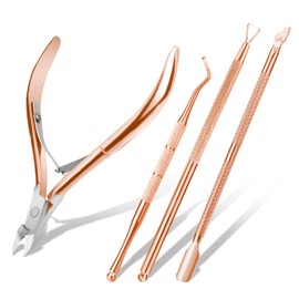 ACWOO Cuticle Nippers, Cuticle Nippers, 4-Piece Stainless Steel Nail Clippers, Cuticle Cutter with Cuticle Pusher, Cuticle Remover Set for Toenails and Fingernails, Rose Gold