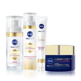 Kit Anti-manchas Rutina Facial Completa Nivea Luminous 630 Serum facial, 30 ml + Fluido facial con Vitamina E, 40 ml + Contorno de Ojos, 15 ml + Crema de Noche, 50 ml Enriquecida con Ácido Hialurónico