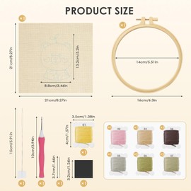 GlasFlength Bean Punch Needle Embroidery Starter Kit, Punch Needle Embroidery Set with Fabric Threads Threading Aid Patterns and Instructions Handmade Set Starter Kits for Beginners for Children