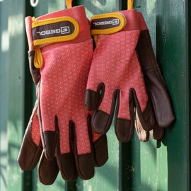 Gebol Lonicera | 1 Pair | Size M (Size 8) | Garden Gloves Made of Genuine Leather and Recycled Material | Velcro Fastener for Secure Hold | for Women | Pink, Brown