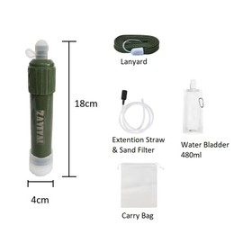 Survival Drinking Straw Personal Water Filter Straw & Water Bottle - Survival Gear for Camping, Hiking, Travel & Outdoor Adventures - Removes Bacteria & Chemicals with Advanced Water Filtration System