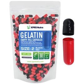 XPRS Nutra Cápsulas vacías tamaño 2 – 500 cápsulas vacías de gelatina – Cápsulas Express vacías de píldoras – Relleno de cápsula DIY – Cápsulas de píldora bovina pura cápsulas de gel vacías (negro/rojo)