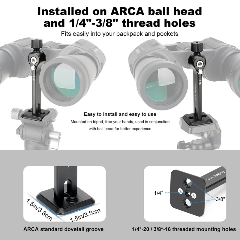 Fooletu Binocular Tripod Adapter, 1/4" Threading for 7x35 to 30x60