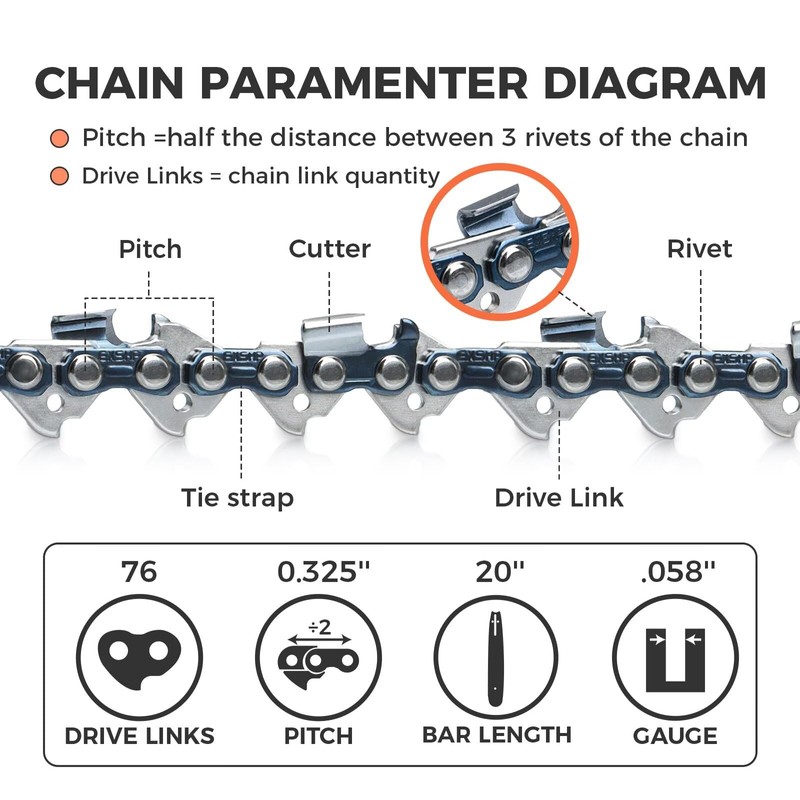 EXSHP 20 Inch Chainsaw Chain .325" Pitch .058" Gauge 76