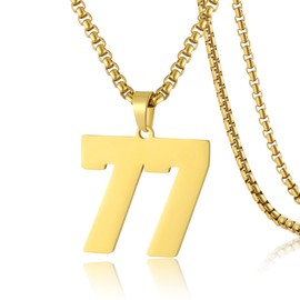 SKQIR Number Necklace for Men Baseball Gold Baseball Jersey Number Pendant for Athletes Number Chain for Boys Sport Stainless Steel（Number：77