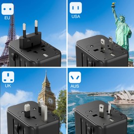 TESSAN Travel Adapter Worldwide, Universal Travel Adapter with 2 USB and 3 USB C, Black International Socket Adapter, Travel Plug Adapter Worldwide for Germany, USA, England, Thailand, Italy