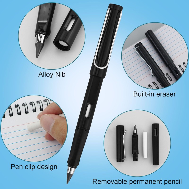 EASYKEENECOM Everlasting Pencil, 6pcs Infinity Pencil with Eraser and Replacement