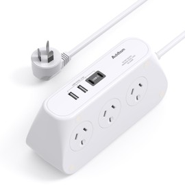 Addtam Power Board, Powerboard with 4 USB Ports (2 USB C), Desk Power Strip 350J Surge Protection, 1.5M Extension Board for Home Office Dorm, SAA Certified