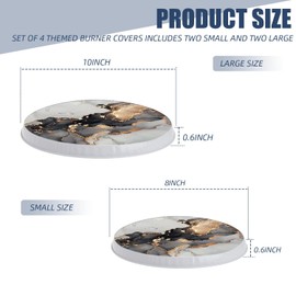 BaHomeck Gas Stove Burner Covers Set of 4,Round Stylish Soft Gray-Gold Marble Metal Stove Burner Covers,Electric Stove Burner Covers,Protecting Gas Stoves,Kitchen Decor, 8 inches and 10 inches